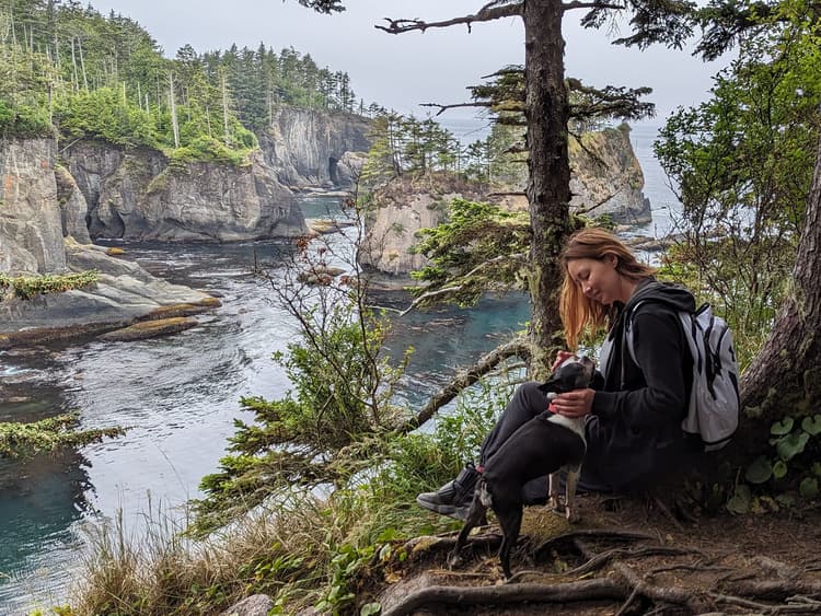 My dog and I enjoying the view at Cape Flattery